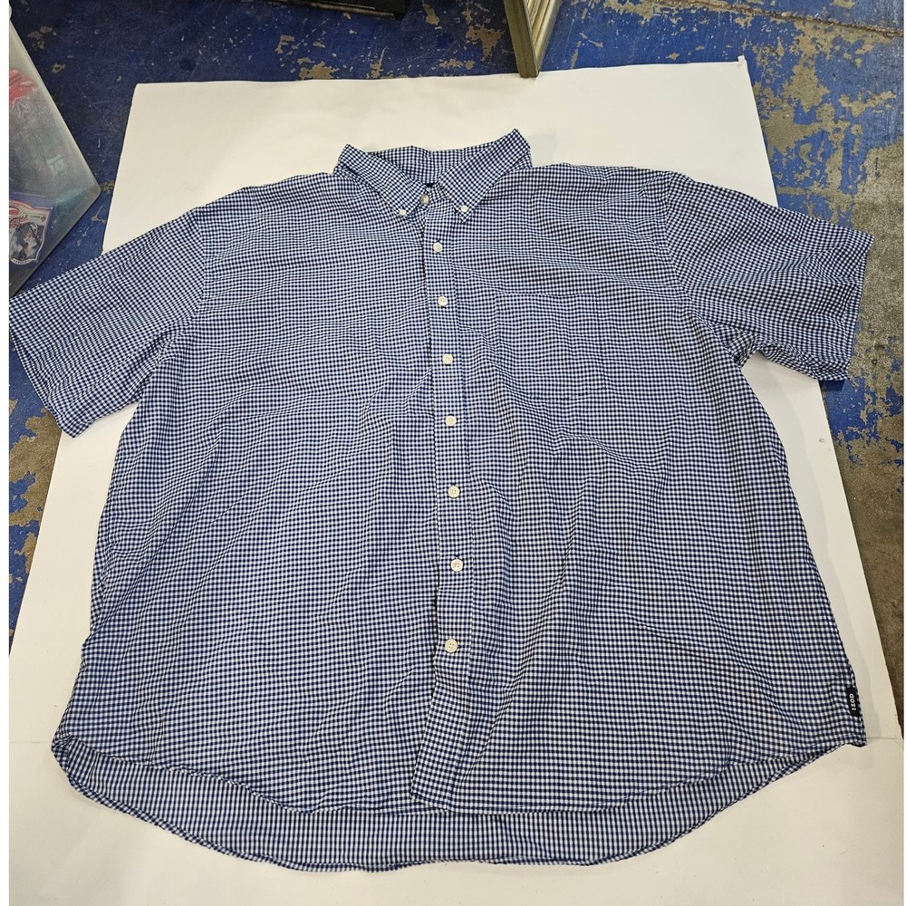 IZOD Mens 4XL Blue Gingham Check Short Sleeve Button Down Shirt